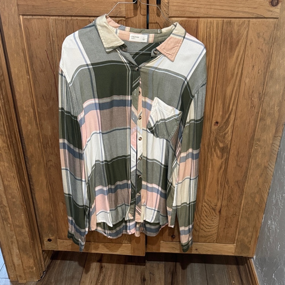 Maurices Plaid Shirt in Green and Pink